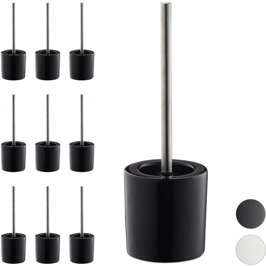 Set of 10 Relaxdays Bathroom & Toilet Accessory Packages, Brush Holder, Brush Head, Bath Set, HxD 38.5 x 12.5 cm, Black