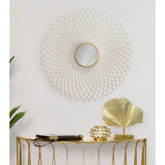 Milardo Sunbrust Metal Framed Wall Mounted Accent Mirror in Gold