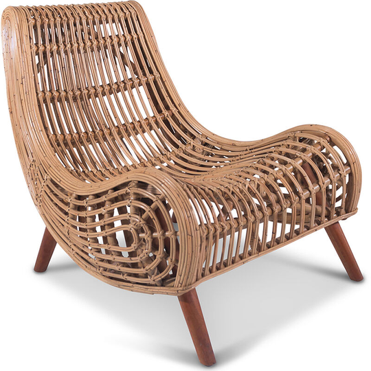 Armchair in Rattan, Boho Bali Style - Iuyla Natural Rattan, Wood - Natural
