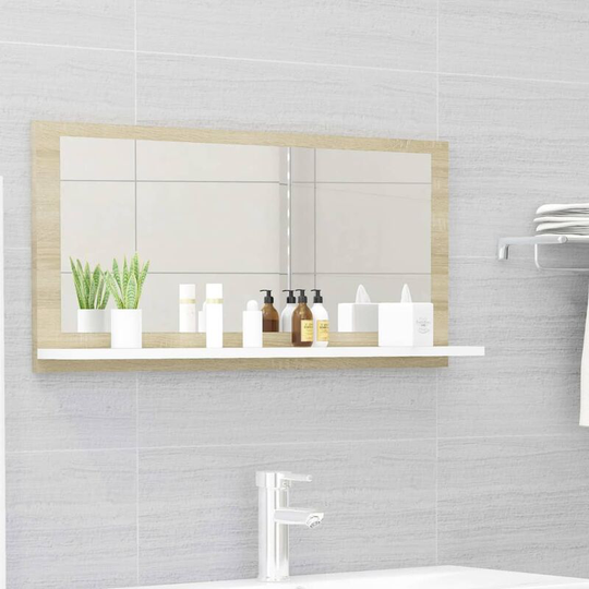 Bathroom Mirror White and Sonoma Oak 80x10.5x37 cm Chipboard FF804576_UK - Topdeal