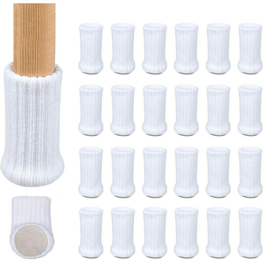 Perle Rare - 24 Pairs of Non-Slip Knit Furniture Socks for Chair Legs, Prevent Scratches and Reduce Noise, Move Easily, White