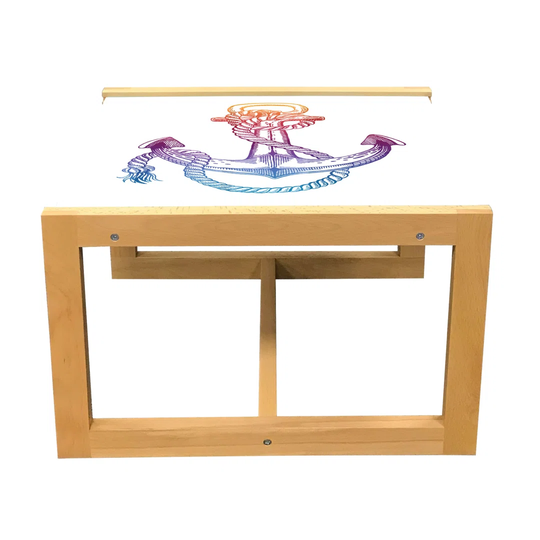 Vintage Nautical Tattoo Coffee Table, Ombre Anchor With Vivid Tones, Acrylic Glass Center Table With Wooden Frame For Offices Dorms Multicolor