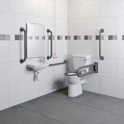 Aspire Doc 'M' Pack with Close Coupled Toilet, Basin & Mixer Tap - Grey Rails