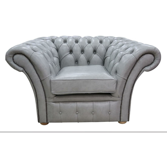 Chesterfield Balmoral Armchair Buttoned Seat Stella Dove Grey Leather