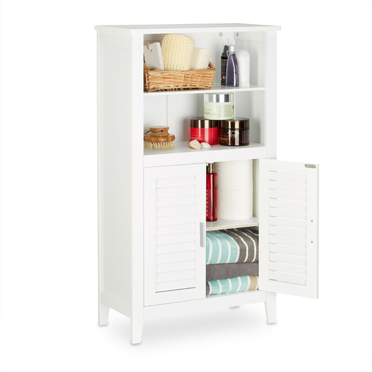 Lamell White Bathroom Cabinet, Bamboo Floor Cupboard, Telephone Cabinet, Kitchen Storage Unit, HxWxD: 92 x 50 x 25.5 cm - Relaxdays