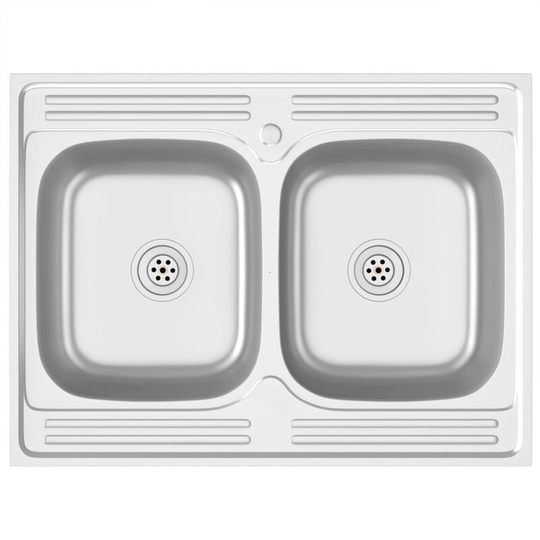 Kitchen Sink with Double Basins Silver 800x600x155 mm Stainless Steel Vidaxl Silver