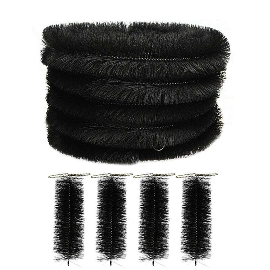 Set of 5 Black Gutter Brush Leaf Guard (4m) with Set of 4 Drain Guard Plugs