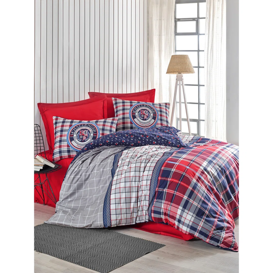 Brantley Red/White/Dark 100% Cotton Duvet Cover Set
