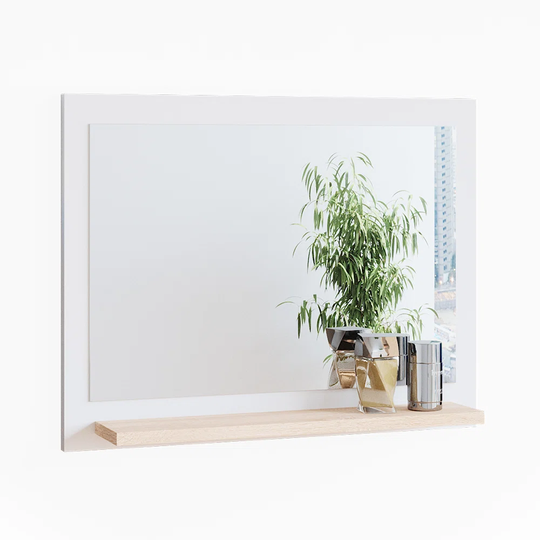 Lighted Wall Mounted Bathroom Mirror in White/Brown