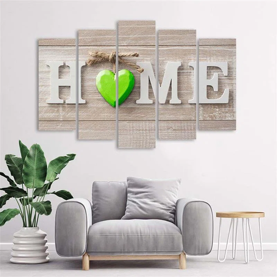 Canvas Print Home Heart Green Beige