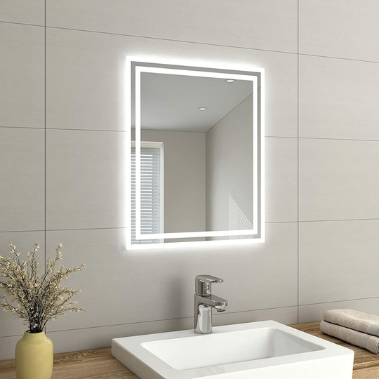 Emke - led Small Bathroom Mirror 50x60cm, Wall Mounted Bathroom / Bedroom Vanity Mirror with led Lights | Demister Pad, Easy Control Smart Mirror [No
