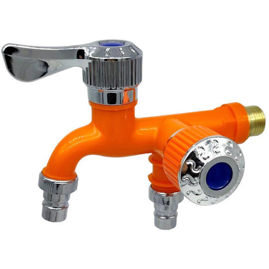 Dual Control Faucets Double Outlets Water Tap Universal Interface Connector Sink Faucets Home Bathroom Hose Irrigation, Orange - Orange