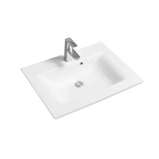 White Ceramic Rectangular Bathroom Sink Single Hole Faucet with Overflow