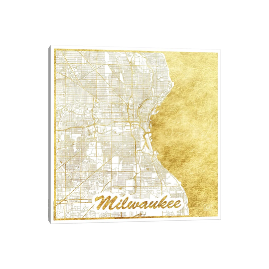 Milwaukee Gold Leaf Urban Blueprint Map by Hubert Roguski - Wrapped Canvas Graphic Art