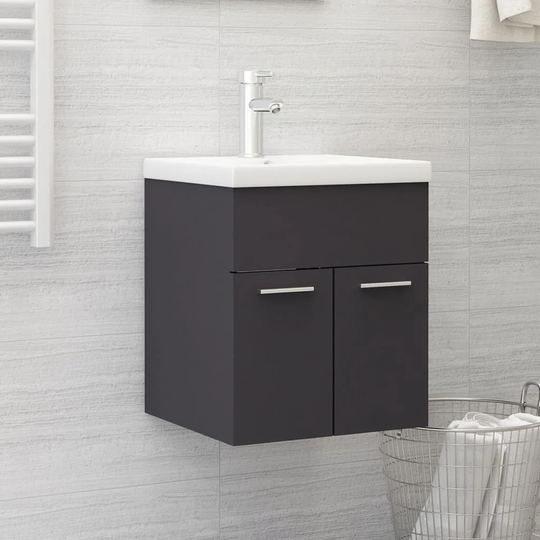 Sink Cabinet With Built-In Basin High Gloss Grey Chipboard