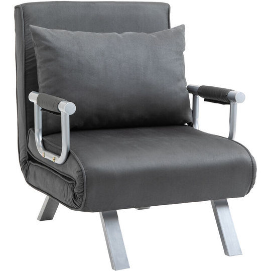 Sofa Bed Foldable Portable Armchair Sleeper Lounge with Pillow Dark Grey - Dark Grey - Homcom