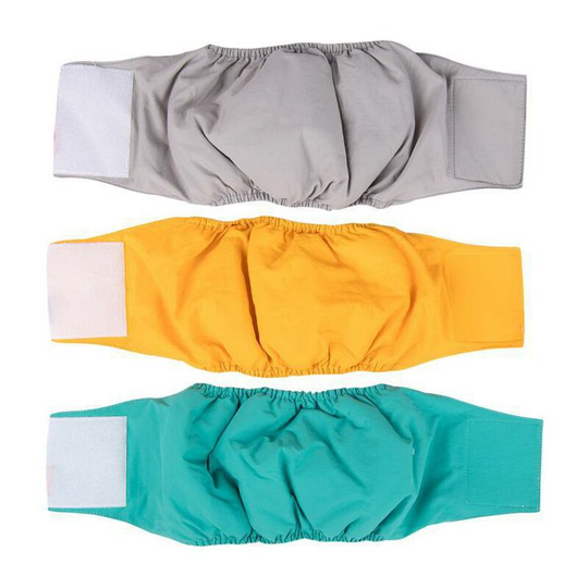 Washable belly wrap for male dogs - Pack of 3 - (Gold, Green, Grey, Medium)