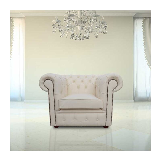 Chesterfield Low Back Club ArmChair Ivory Leather
