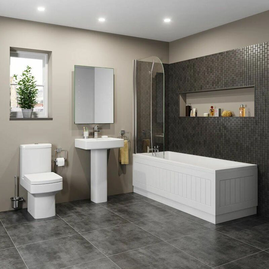 Bathroom Suite Toilet Basin Sink Full Pedestal 1700 mm Single Ended Bath Modern - White