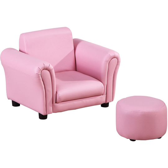 Kids Sofa Chair Set Armchair Seating Seat Bedroom Playroom Stool Pink - Pink - Homcom