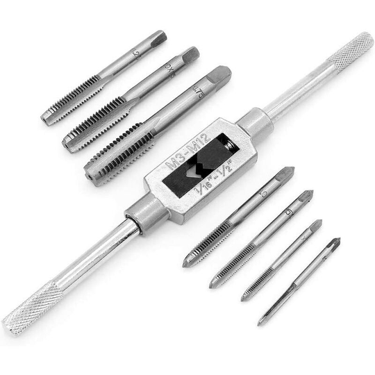 BR-Vie 8 Piece Metric Tap Set - Adjustable Hand Metric Thread Tap Tap with Wrench - M3 M4 M5 M6 M8 M10 M12
