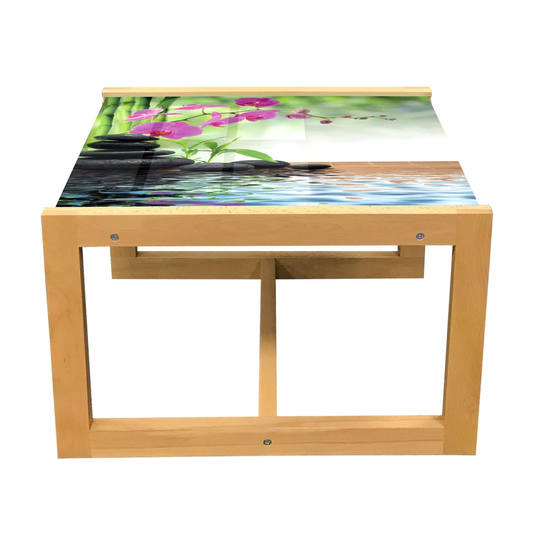 Spa Coffee Table, Composition Bamboo Tree Floor Mat Orchid Stones Wellness Greenery, Acrylic Glass Center Table With Wooden Frame For Offices Dorms Ch