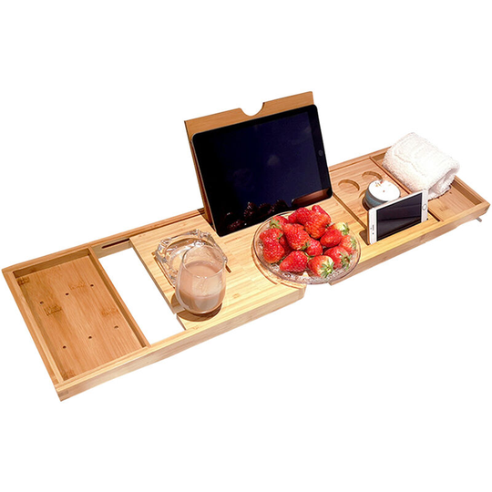 Superseller - Bathtub Caddy Tray Bamboo Spa Bathtub Caddy Organizer Book Wine Tablet Holder Reading Rack Nonslip Bottom Extendable Sides