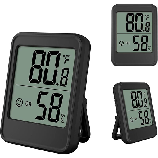 Digital Thermometer, Humidity Gauge, Mini Size Indoor Room Hygrometer with Temperature Humidity Monitor for Home, Office, Garage, Greenhouse, Black