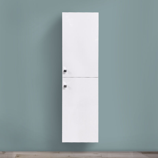 Gloss White 1400mm Tall Cupboard Wall Hung High Cabinet Bathroom Furniture with 2 Door