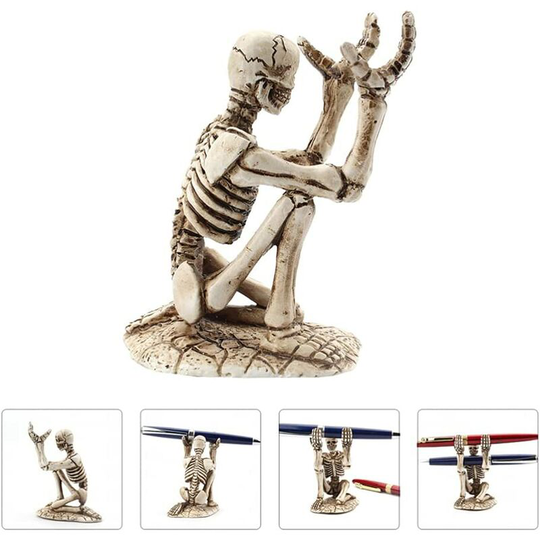 1PCS Skull Pen Holder Halloween Skeleton Pencil Holder Stand Pen Rest Creative Desktop Fountain Pen Storage Rack Organizer Makeup Brush Display Stand