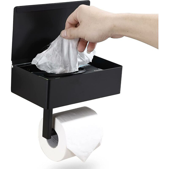 Designs Matte Black Toilet Paper Holder with Shelf, Disposable Wipes Dispenser and Storage for Bathroom - Keep Your Wipes Hidden - Stainless Steel