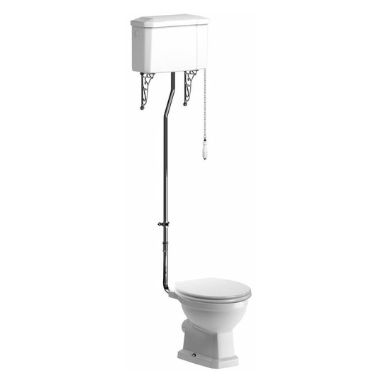 Signature - Aphrodite High Level Toilet with Pull Chain Cistern - Satin White Ash Soft Close Seat