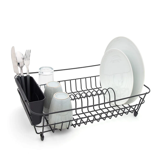Black Dish Drainer With Cutlery Basket - Anti Rust