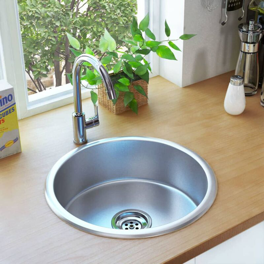 Kitchen Sink with Strainer and Trap Stainless Steel - Silver