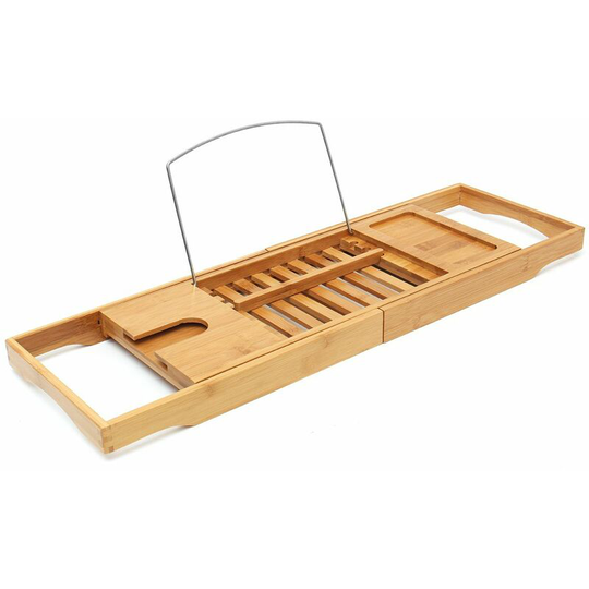 Bamboo Bath Shelf Caddy Luxury Slim Top Wooden Rack Storage Tidy Bath Bridge washed