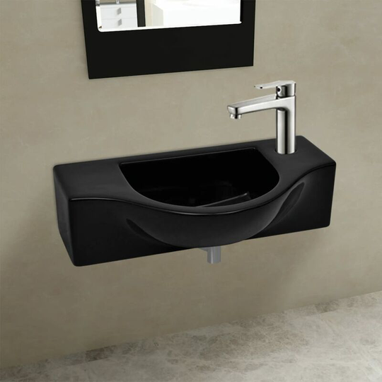 Ceramic Bathroom Sink Basin with Faucet Hole Black - Black