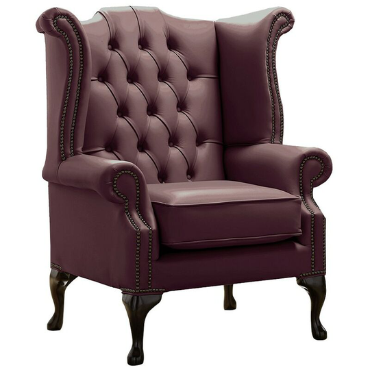 Chesterfield Queen Anne High Back Wing Chair Shelly Dark Grape Leather