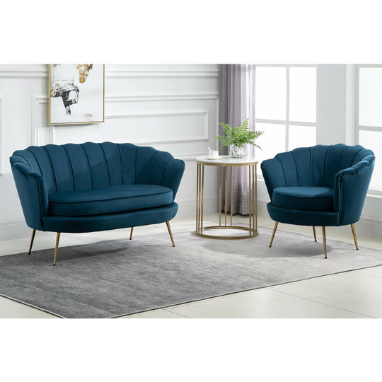 Retro Hollywood Glamour Ariel Armchair in Blue Fabric
