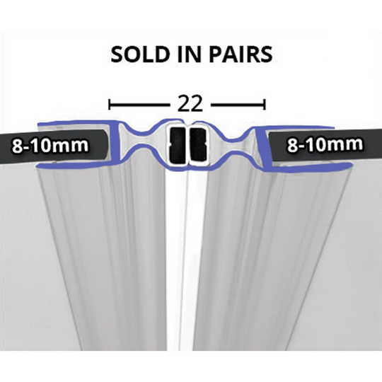 Magnetic Shower Seal for Screens or Doors | Fits 8, 9 or 10mm Glass | Sold as Pairs | MAG022 (200cm) - Clear