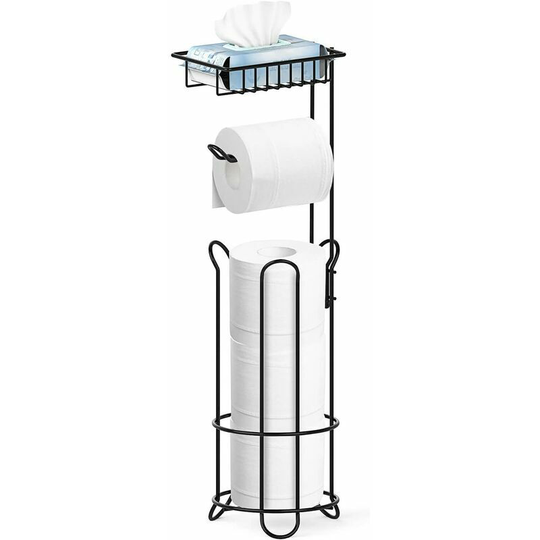 Stainless Steel Toilet Tissue Dispenser Free Standing Toilet Roll Holder BlackFree Standing Detachable 3 Roll Dispenser With Wet Wipe Holder Bathroom