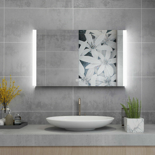1000 x 600mm Backlit Illuminated led Bathroom Mirror with Demister Pad Touch Sensor 3 Color Dimmable Vertical Horizontal Wall Mounted - Miqu