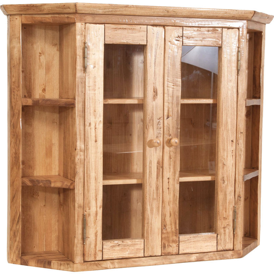 Solid lime wood natural finish sized notched display cabinet. Made in Italy