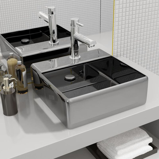 Wash Basin with Overflow 41x41x15 cm Ceramic Silver VDTD05390 - Topdeal