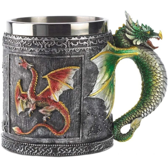Royal Dragon Mug Medieval Snake Liner Stainless Steel Stein Collection,3D Resin Stainless Steel Faucet Cup Creative Three-dimensional Flying Dragon