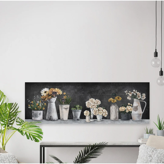 White Pots and Flowers - Wrapped Canvas Painting Print