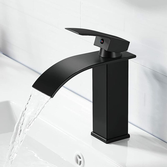 Modern Black Waterfall Basin Faucet, Elegant Design Bathroom Faucet, Brass Bathroom Mixer Tap, Hot and Cold Water Available, Black Waterfall Faucet,