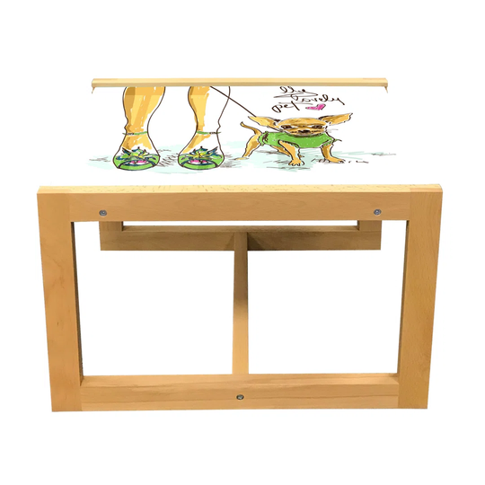 Chihuahua Coffee Table, Colorful Sketch Of Dog And Woman Owners Legs With My Pet Lettering, Acrylic Glass Center Table With Wooden Frame For Offices D