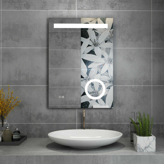 Miqu - 500 x 700mm Illuminated led Bathroom Mirror with Shaver Socket 3X magnifier Demister Pad Touch Sensor 3 Color Dimmable Wall Mounted Vertical