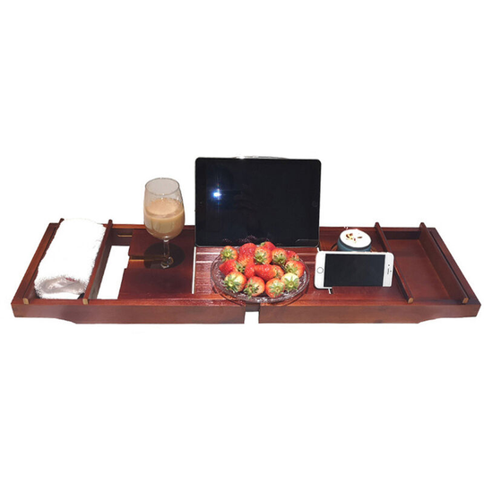 Superseller - Bathtub Caddy Tray Bamboo Spa Bathtub Caddy Organizer Book Wine Holder Nonslip Bottom Extendable Sides, Brown - Brown