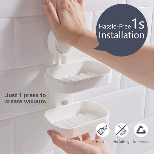 Double Layer Soap Dish Suction Cup Soap Holder, Strong Sponge Holder for Shower, Bathroom, Tub and Kitchen Sink, Drill-Free, Removable